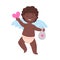Isolated black african smiling cupid character with valentine