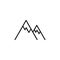 Isolated black line icon of mountain on white background. Outline mountain peaks. Logo flat design. Mountain sport