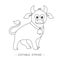 Isolated black outline cartoon standing bull on white background. Curve lines. Page of coloring book. Editable stroke
