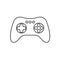 Isolated black outline gamepad, game controller, joystick, console on white background. Line icon.