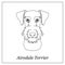 Isolated black outline head of airedale terrier on white background. Line cartoon breed dog portrait.