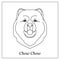 Isolated black outline head of chow chow on white background. Line cartoon breed dog portrait.