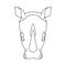 Isolated black outline head of rhinoceros, rhino on white background. Line cartoon face portrait.