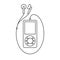 Isolated black outline mp3 music player with earphones on white background. Line icon.