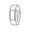 Isolated black outline smart fitness bracelet on white background. Line icon.