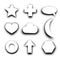 Isolated black and white color abstract dotted contour icons set, simple flat star, cross, speech bubble,heart,cloud