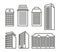 Isolated black and white color blocks of flats and low-rise houses in lineart style icons collection, elements of urban