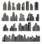 Isolated black and white color skyscrapers in lineart style icons collection, cityscape of architectural buildings
