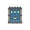 Isolated blue color low-rise municipal house in lineart style icon, element of urban architectural building vector