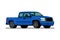 Isolated blue pickup truck, diesel engine vehicle on white background.