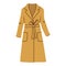 Isolated brown female classic coat with waist in flat style on white background.