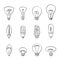 Isolated Bulbs of different types hand drawn doodle bulb set fluorescent, filament, halogen, diode and other illumination electric