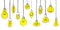 Isolated Bulbs of different types with light hand drawn doodle bulb set: fluorescent, filament, halogen, diode and other