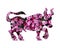 Isolated bull composed of pink petunia flowers on white background