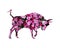 Isolated bull composed of pink petunia flowers on white background