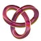 Isolated burgundy trefoil loop knot 3D render on white background