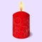 Isolated burning candle with ornament on blue background. Vector illustration. NY Collection.