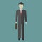 Isolated businessman holding a briefcase in his right hand modern flat design vector.