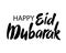 Isolated calligraphy of happy eid mubarak with black color. ink hand lettering on white background. Modern brush