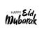 Isolated calligraphy of happy eid mubarak with black color. Modern brush calligraphy.