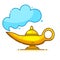 Isolated Cartoon Aladin Lamp With Cloud. Vector Illustration