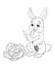 Isolated cartoon art with funny rabbit holding a carrot and looking at cabbage