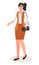 Isolated cartoon character, young woman wearing office blouse, skirt, holding handbag smiling