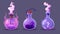 Isolated cartoon illustration of a potion bottle with puff cloud animation. Modern illustration of a bottle with a magic