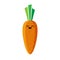 Isolated cartoon orange carrot with kawaii face on white background. Colorful friendly carrot vegetable. Cute funny personage.