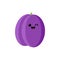 Isolated cartoon purple plum with kawaii face on white background. Colorful friendly plum fruit. Cute funny personage. Flat design