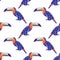 Isolated cartoon seamless pattern with bright navy blue toucan shapes. White background