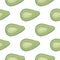 Isolated cartoon seamless pattern with doodle avocado ornament. Green breakfast food shapes on white background