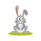 Isolated cartoon sitting gray bunny on white background. Colorful frendly rabbit. Animal funny personage. Flat design