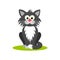 Isolated cartoon sitting gray cat on white background. Frendly cat. Animal funny personage.