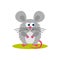 Isolated cartoon sitting gray mouse on white background. Colorful frendly mouse. Animal funny personage. Flat design