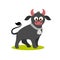 Isolated cartoon standing grey bull on white background. Colorful frendly bull. Animal funny personage. Flat design