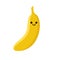 Isolated cartoon yellow banana with kawaii face on white background. Colorful friendly banana fruit. Cute funny personage. Flat