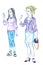 Isolated character sketches: two women standing in casual clothes