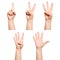 Isolated children hands show the number one two three four five