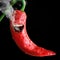 Isolated Chili pepper having a mouth with smoke coming out of it