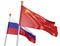 Isolated China and Russia flags flying together for diplomatic talks and trade relations, 3D rendering