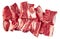 Isolated chopped fresh raw beef ribs meat part