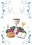 Isolated Christian symbols with white chalice-bread-bible-grapes-candle-where-ears of wheat-blue ornaments flower and butterflies