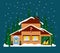 Isolated christmas chalet, cottage on night in forest. Flat. Vector
