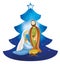 Isolated Christmas tree nativity scene with Joseph and baby Jesus in Mary`s arms