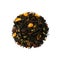 Isolated circle shaped herbal tea leaves with dried fruit pieces
