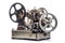 isolated classic film projector on white background