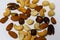 Isolated Close up, macrophotography, of Mixed nuts on white background.