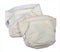 Isolated closeup of a pair of reusable cloth diapers on a white background