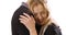 Isolated Closeup of white girlfriend hugging her boyfriend